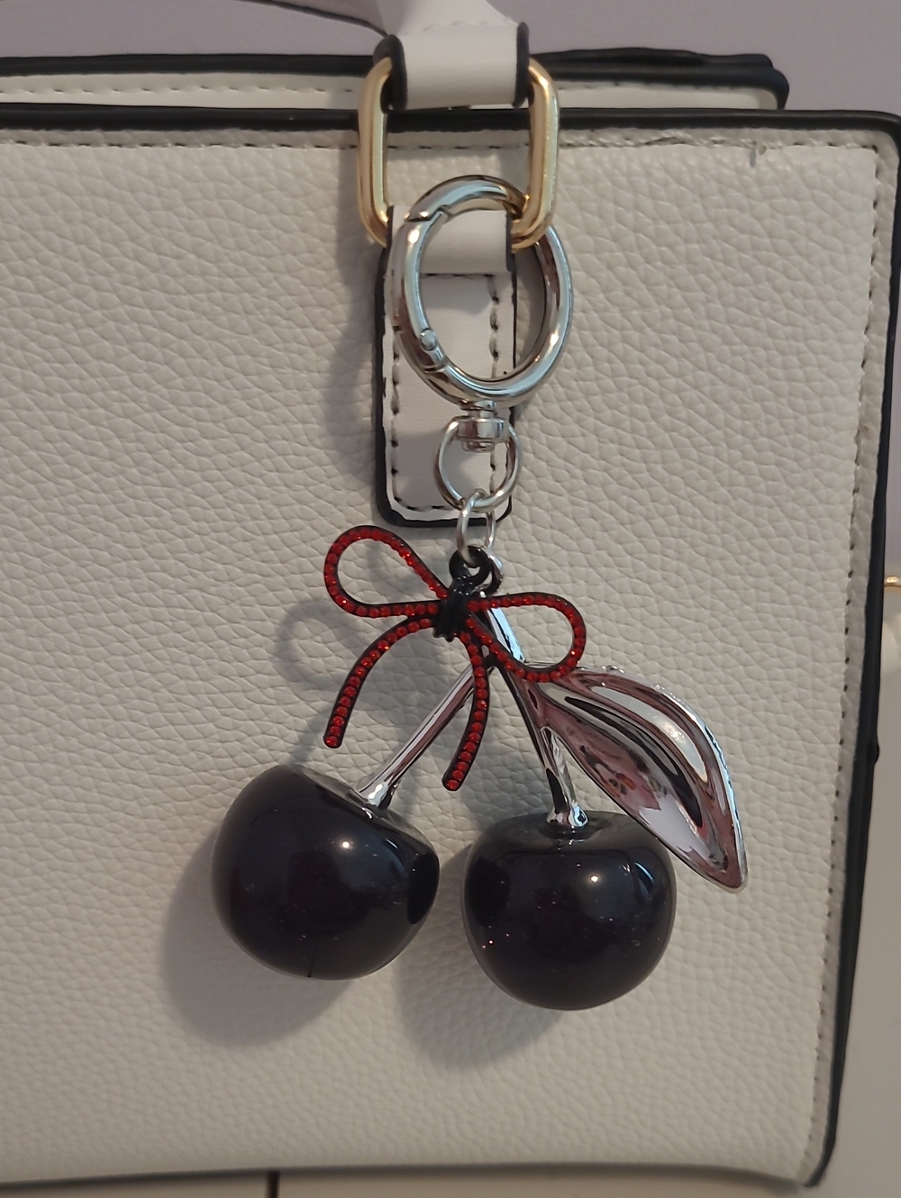 Black Cherry With Red Bow Keychain
